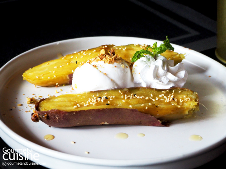 Grilled Japanese Sweet Potato with Young Coconut Ice Cream Pistachio