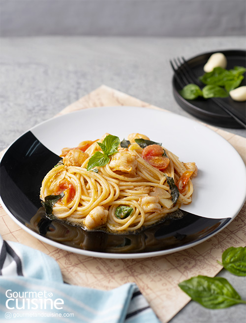 สปาเกตตีกุ้งมะเขือเทศเชอร์รี