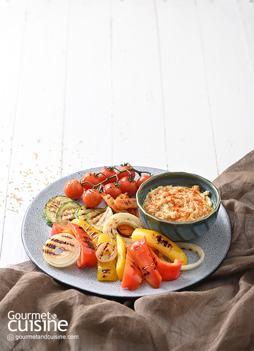 ผักย่างกับดิปมิโซะฮัมมัส Grilled Vegetable with Miso & Hummus