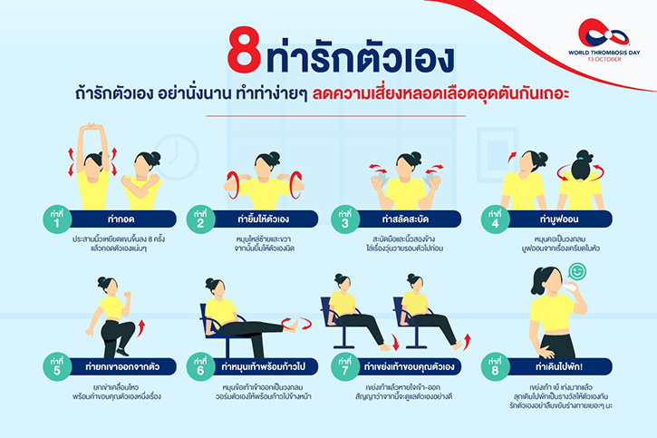 รวม 8 ‘ท่ารักตัวเอง’ ที่จะชวนทุกคนขยับร่างกาย 8 นาที ห่างไกลโรคหลอดเลือดอุดตันง่าย ๆ ที่บ้าน