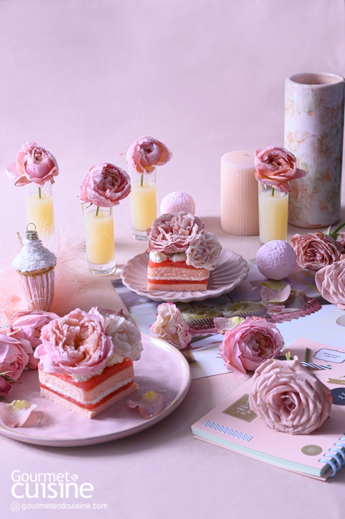 แต่งจานขนมให้สวยหวานในธีม "Rose Valentine" ด้วยดอกกุหลาบเคลือบเกล็ดน้ำตาล