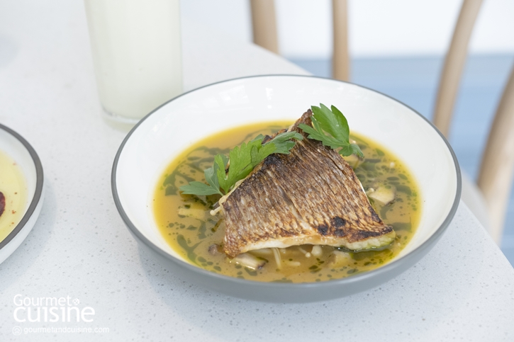 Grill Fish Fillet, Butter Tomato Dashi, Mushrooms
