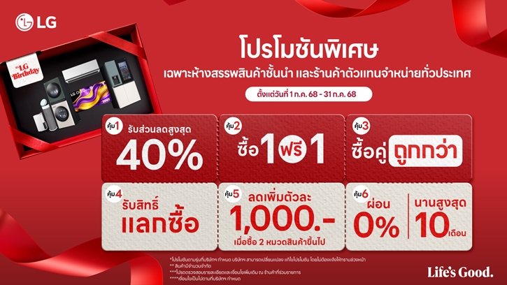 แอลจี ฉลองครบรอบ 37 ปี จากเกาหลีสู่ไทย  จัดเต็มโปรโมชันสุดคุ้ม พร้อมเปิดตัวแคมเปญ “ความอัจฉริยะที่มีเสน่ห์เพื่อคุณ”  ตอกย้ำความผูกพันกับผู้บริโภคชาวไทย 