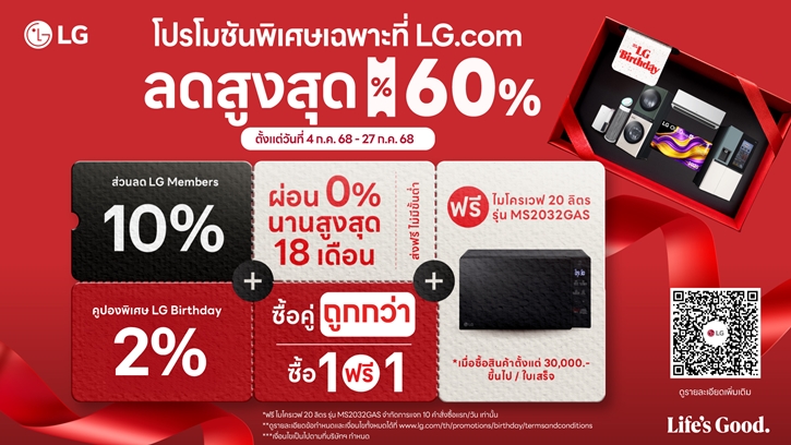 แอลจี ฉลองครบรอบ 37 ปี จากเกาหลีสู่ไทย  จัดเต็มโปรโมชันสุดคุ้ม พร้อมเปิดตัวแคมเปญ “ความอัจฉริยะที่มีเสน่ห์เพื่อคุณ”  ตอกย้ำความผูกพันกับผู้บริโภคชาวไทย 