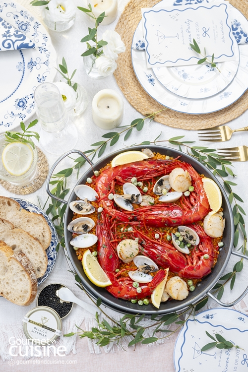 ข้าวปาเอลยาซีฟู้ดและกุ้งคาราบิเนรอส Seafood Paella with Carabineros