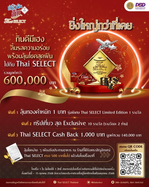 “เที่ยวฟิน กิน Thai SELECT ปี 2” กลับมาอีกครั้ง แจกหนัก จัดเต็ม รวมมูลค่ากว่า 2 ล้านบาท