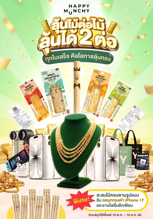 Happy Munchy ฉลองครบรอบ 10 ปี อัดแคมเปญ “ลุ้นไม้ต่อไม้ ลุ้นได้ 2 ต่อ” ตั้งเป้ายอดขาย 200 ล้านบาท ภายในปี 2568 เดินหน้าบุกตลาดต่างประเทศ หวังเติบโตปีละ 30% 