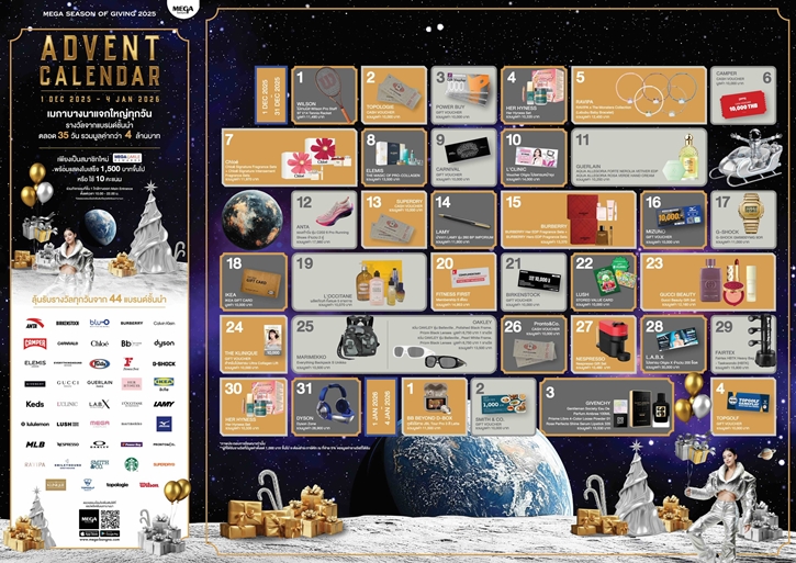 เมกาบางนาแจกรางวัลใหญ่ทุกวัน จัดเต็มแคมเปญพิเศษส่งท้ายปี  “MEGA SEASON OF GIVING 2025: ADVENT CALENDAR”  รวมรางวัลจากแบรนด์ชั้นนำ ตลอด 35 วัน 